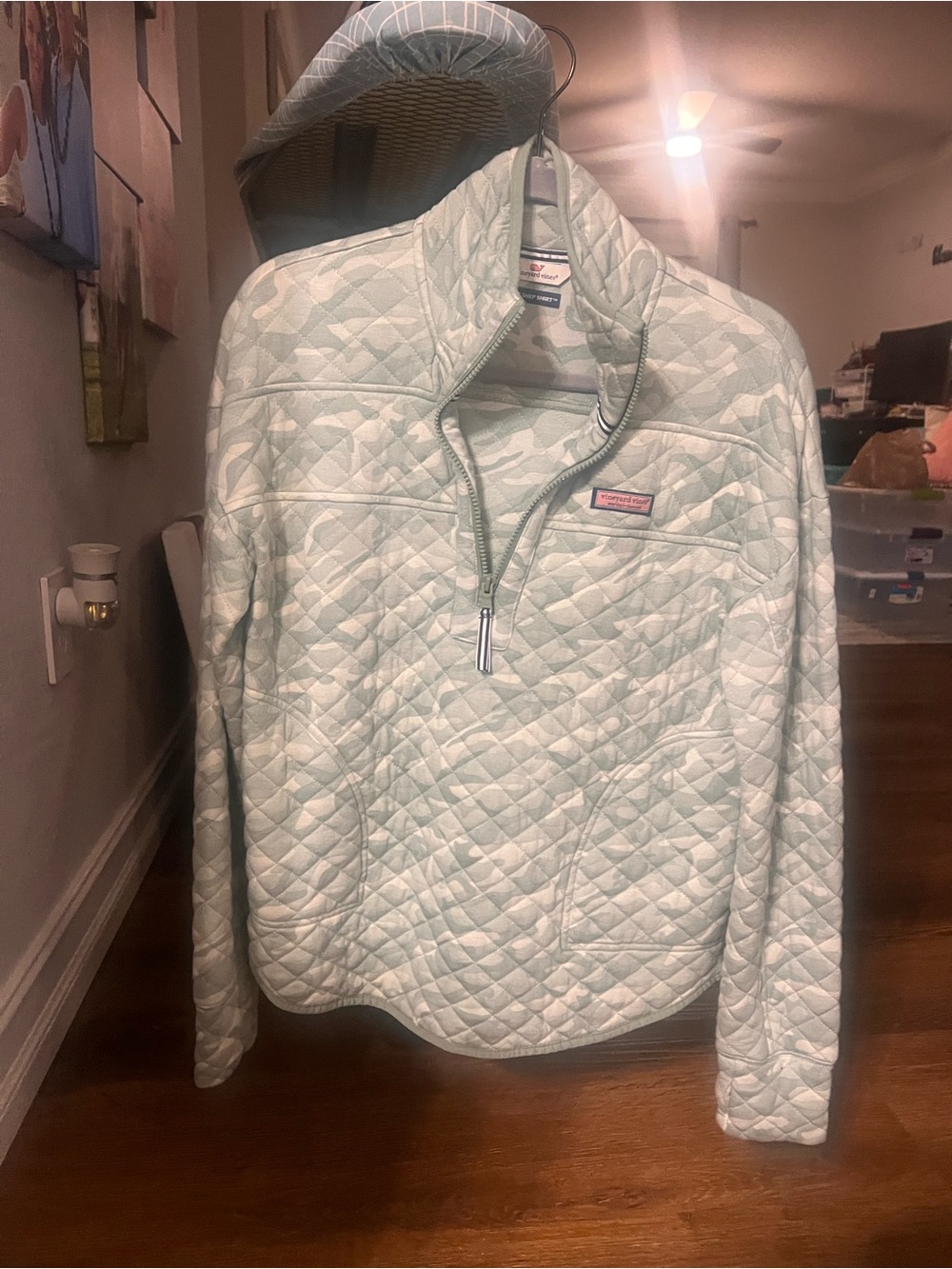 Vineyard Vines Quilted Half-Zip Shep Shirt in Light green camo